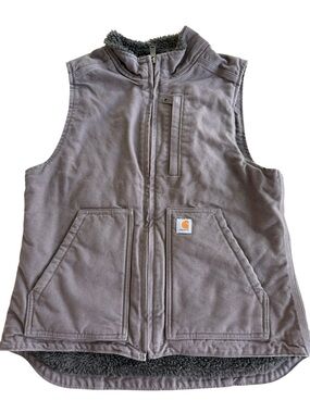 Carhartt Women’s Sherpa Lined Washed Duck Mock Neck Vest Brown S
